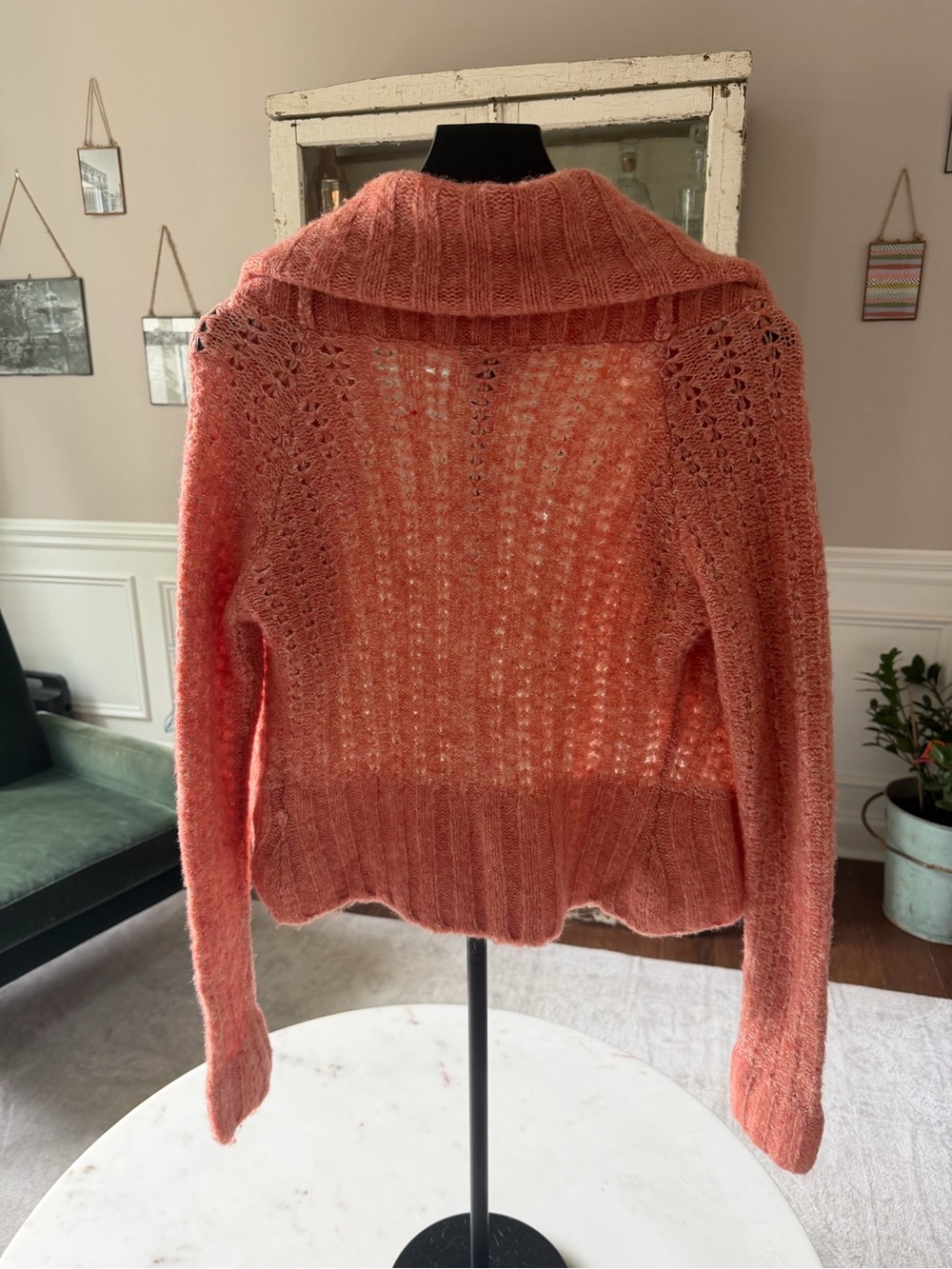 Y2K bebe Coral Shrug Bolero Cardigan Shawl Collar Pointelle Knit Fuzzy Cropped - Picture 2 of 7